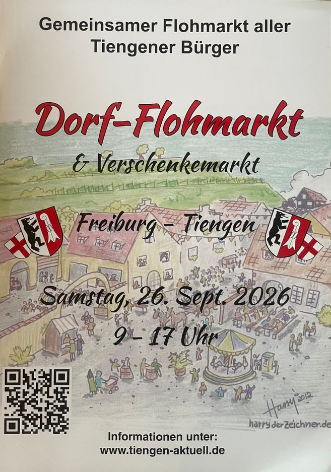 Auf dem Bild ist das Datum und die Uhrzeit unseres Dorf-Flohmarktes zu sehen