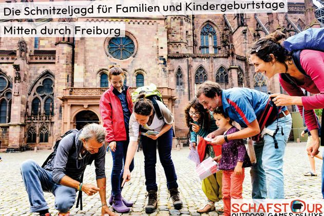 Familientour von Schafstour, exit game vor dem Freiburger Münster
