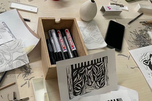 Arbeitsprozess Linoldruck-Workshop