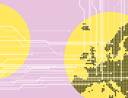 Eine Illustration mit einer Europakarte und Datenleitungen