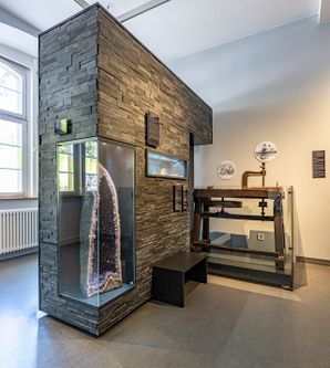 Ausstellungsraum mit Vitrinen 