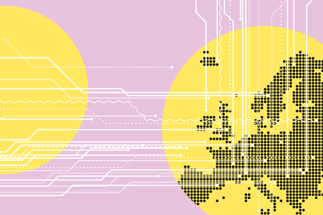Eine Illustration mit einer Europakarte und Datenleitungen