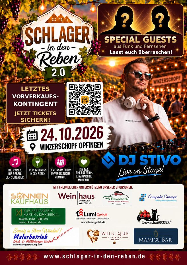 Schlager in den Reben 2.0 - Schlagerparty am 24.10.2026 in Freiburg-Opfingen